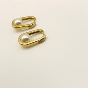 Dior Mini Hoop Earrings in Gold w/ faux Pearl
